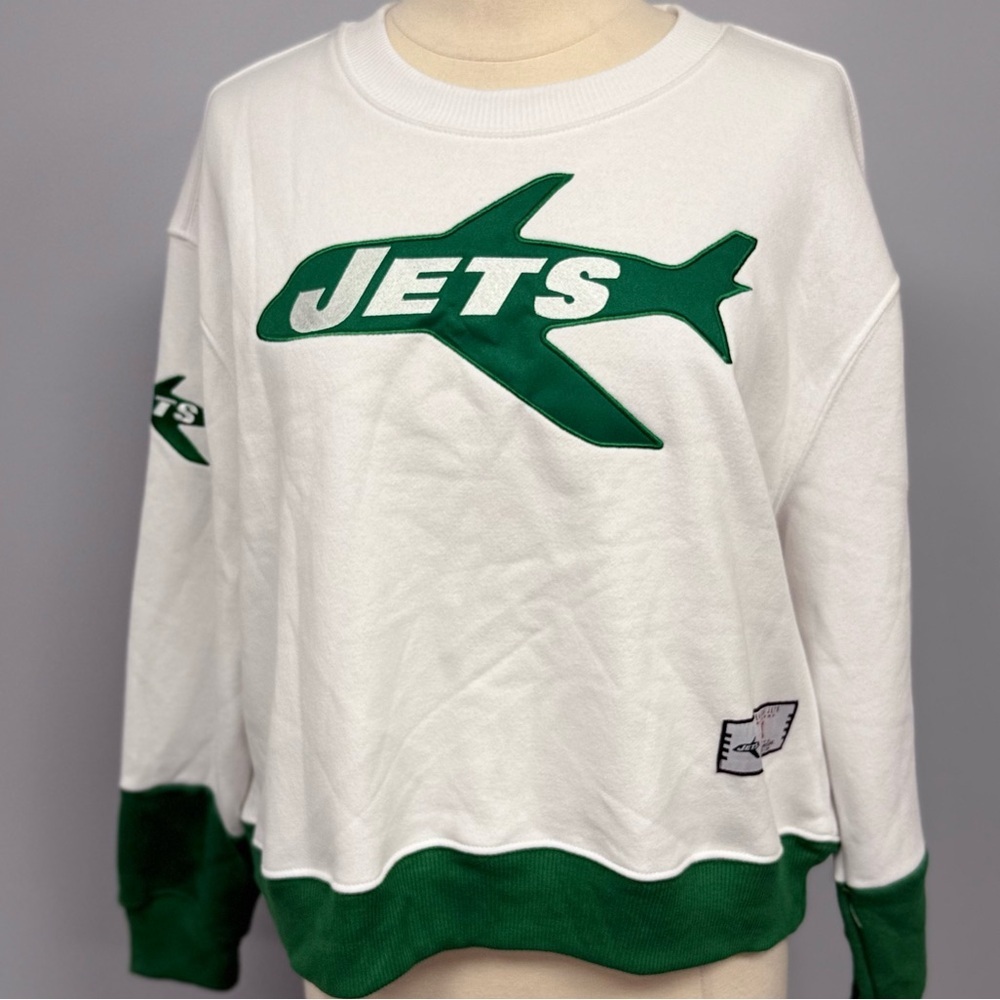 NWOT New York Jets Women’s L Stitched Double Sided Sweatshirt White NFL Apparel